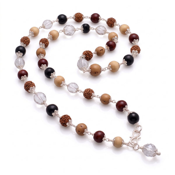 Silver mixed beads mala