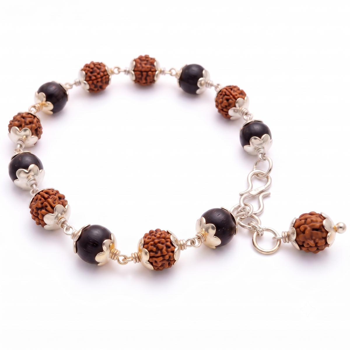 سوار من الفضة والأبنوس و Rudraksha